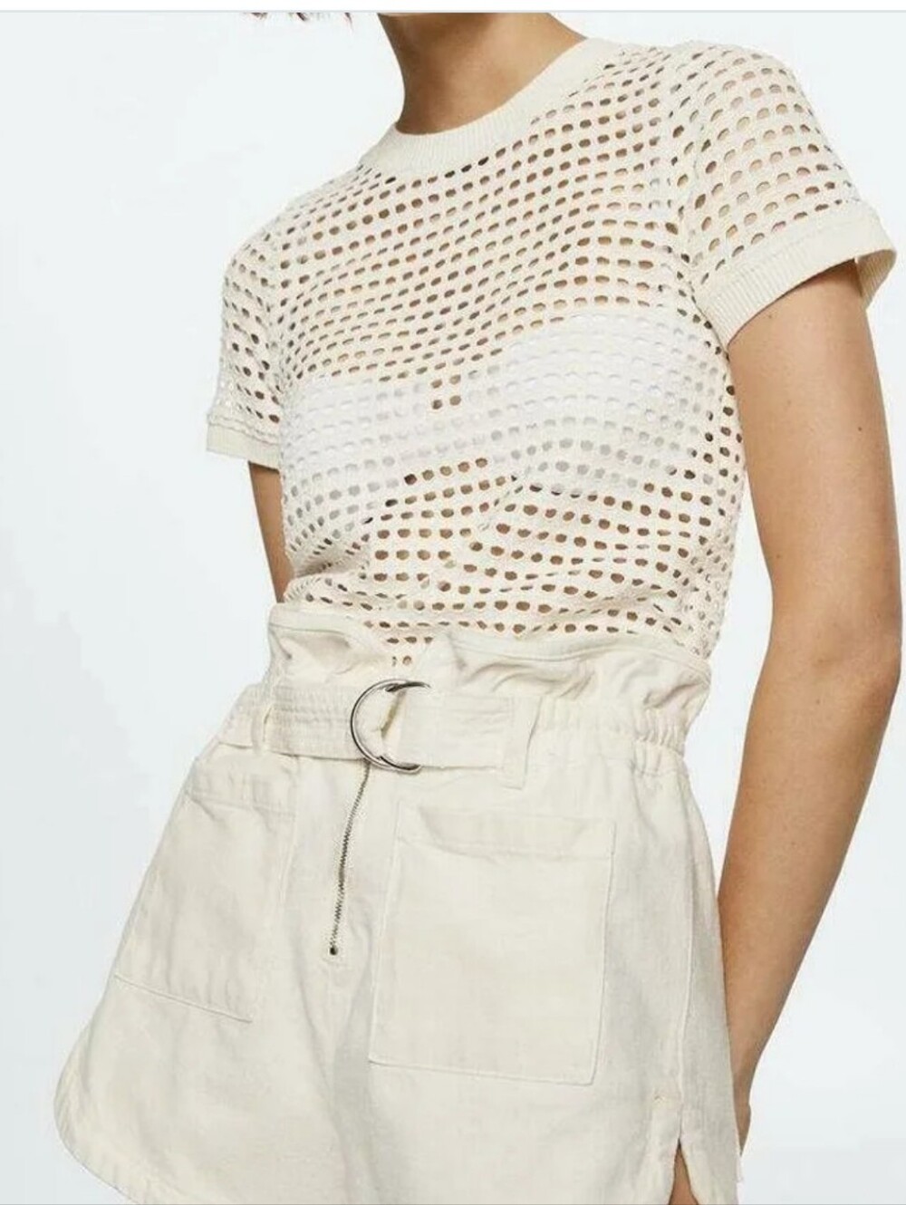 Mango Open-Knit Short-Sleeve Tee